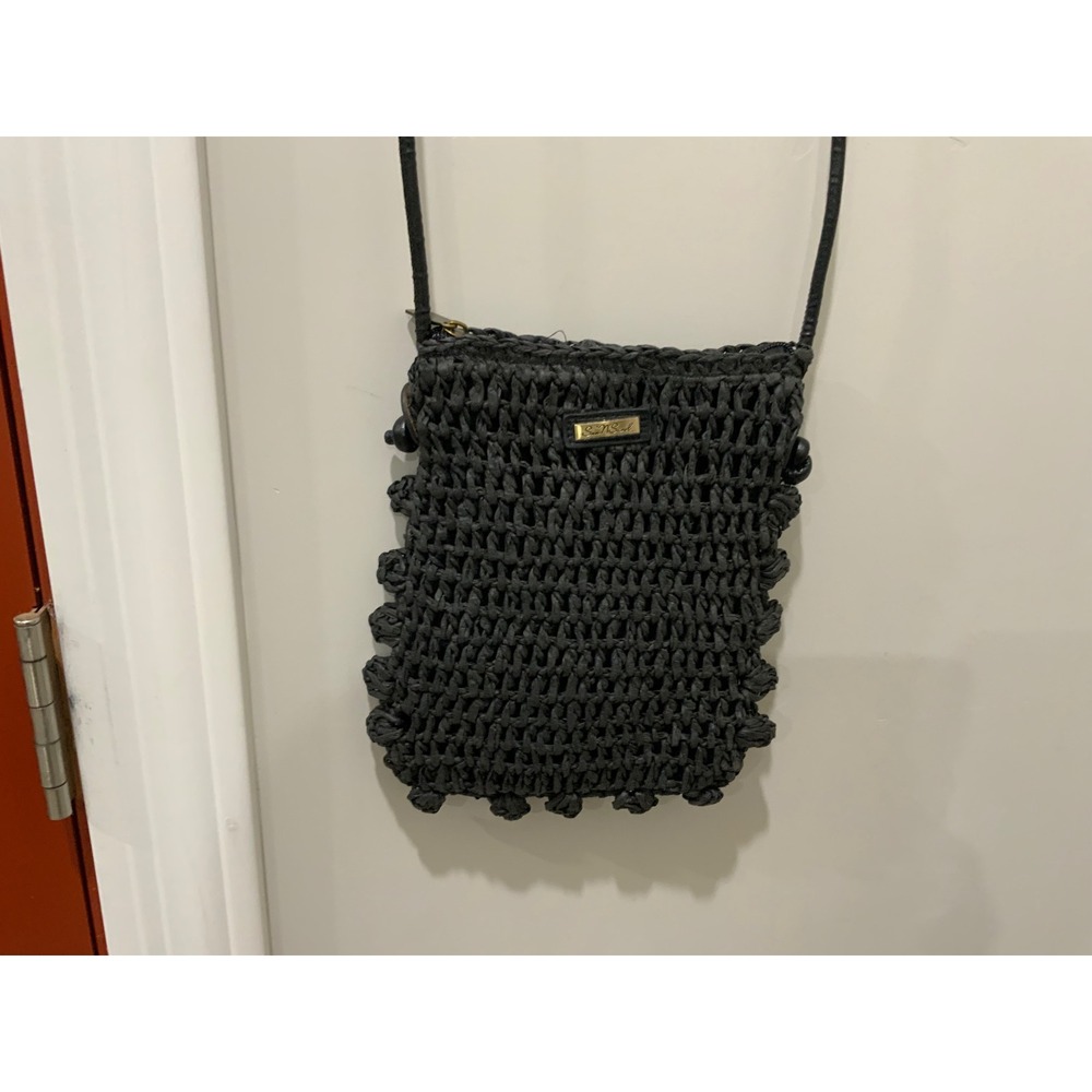 Sun N Sand Black Woven Straw Crossbody Bag Boho Festival Summer Small Purse